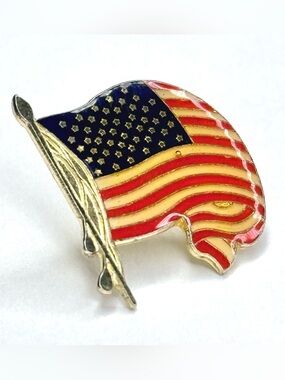 Vintage 49 Star American Flag Lapel Pin Enamel Gold Tone Cloisonne US 1959